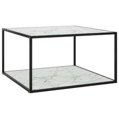 Berkfield Coffee Table Black With White Marble Glass 90X90X50 Cm - image 1