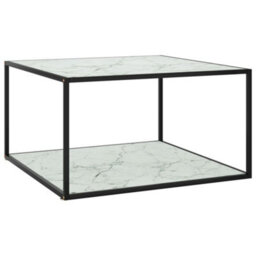 Berkfield Coffee Table Black With White Marble Glass 90X90X50 Cm