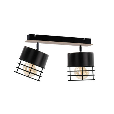 Luminosa Lighting Luminosa Casa Twin Ceiling Spotlight Black, Wood, 50Cm, 2X E27