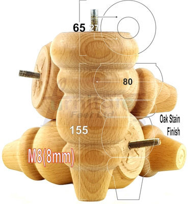 L&F 4X Solid Turned Wood Furniture Legs Chair Settee Feet 155mm 8mm Thread: Oak Stain Pkc220 - image 1