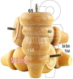 L&F 4X Solid Turned Wood Furniture Legs Chair Settee Feet 155mm 8mm Thread: Oak Stain Pkc220 - thumbnail 1