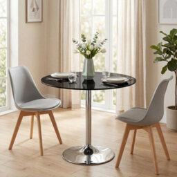 Homcom Round Bar Table, Dining Table With Tempered Glass Top And Steel Frame