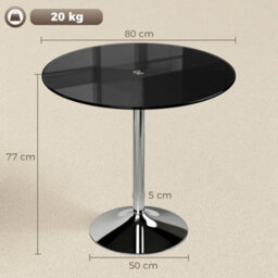 Homcom Round Bar Table, Dining Table With Tempered Glass Top And Steel Frame - thumbnail 3