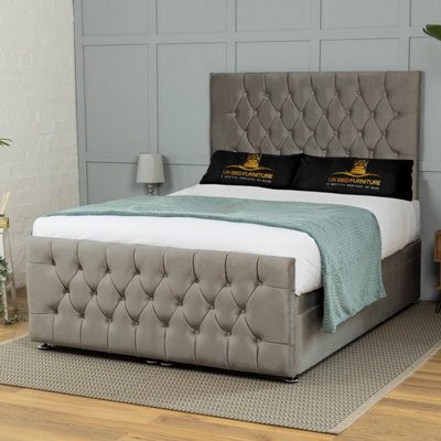 UKBEDFURNITURE Winchester Plush Grey End Opening Divan Ottoman Bed With 54 Inch Headboard - image 1