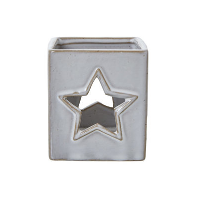 White Ceramic Star Cut-Out Square Tealight Holder For Modern Decor - image 1