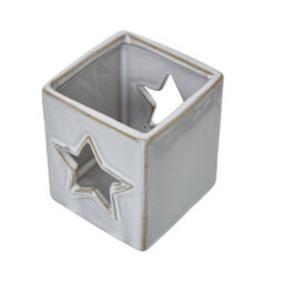 White Ceramic Star Cut-Out Square Tealight Holder For Modern Decor - thumbnail 3