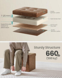 LEDREM Mazie Collection - Storage Ottoman, 38 Cm Folding Foot Rest Stool, Ottoman Storage Box, Easy Assembly, For Living Room, Bedroom - thumbnail 6