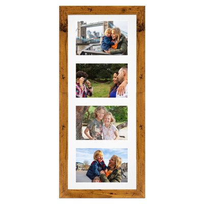 AK Frames 50X20Cm Rustic Oak Modern Multi Photo Frame With White Mount - Holds 4 Apertures (4X) 6X4 Photos - image 1
