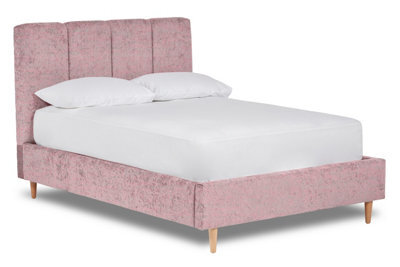 Divan Base Direct Zen Fabric Bed With Fluted Headboard Panels Bed Base Only 5Ft King- Pavia Powder - image 1