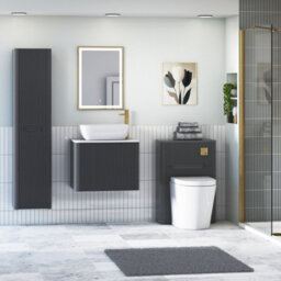 Royal Bathrooms Avenza 600mm Matt Obsidian Black Wall Hung Bathroom Countertop Vanity Unit 1 Drawer With Elva Basin - thumbnail 4