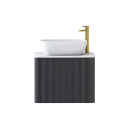Royal Bathrooms Avenza 600mm Matt Obsidian Black Wall Hung Bathroom Countertop Vanity Unit 1 Drawer With Elva Basin - thumbnail 6