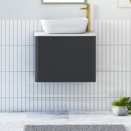 Royal Bathrooms Avenza 600mm Matt Obsidian Black Wall Hung Bathroom Countertop Vanity Unit 1 Drawer With Elva Basin - thumbnail 1