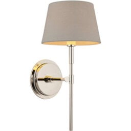 Loops Indoor Bright Nickel Plate Wall Light - Grey Linen Mix Fabric Shade - Dimmable 6W Led E14 - thumbnail 1