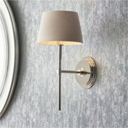 Loops Indoor Bright Nickel Plate Wall Light - Grey Linen Mix Fabric Shade - Dimmable 6W Led E14 - thumbnail 4