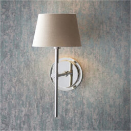 Loops Indoor Bright Nickel Plate Wall Light - Grey Linen Mix Fabric Shade - Dimmable 6W Led E14 - thumbnail 3