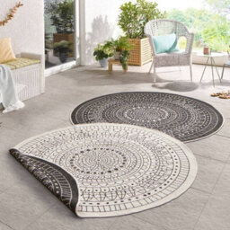 The Rugs Porto Reversible Indoor Outdoor Round Rug Flatweave Polypropylene Design In Black - thumbnail 4