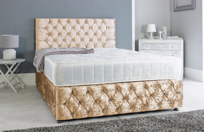 Slumbre Adore Living Chesterfield Crushed Velvet Divan Bed With Orthopaedic Mattress In Gold - image 1