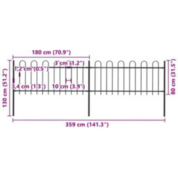 Walplus Garden Fence With Hoop Top Steel 359X80 Cm Black - thumbnail 5