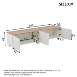 BTM 180cm TV Stand for TVs up to 75 Inch, White & Wood Effect Cabinet with 4 Storage Compartments and 6 Metal Legs - thumbnail 4