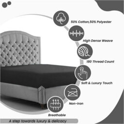 Gc Gaveno Cavailia Percale Deep Fitted Sheet King Black Extra Deep Pocket 16 Inch (40 Cm) - thumbnail 2