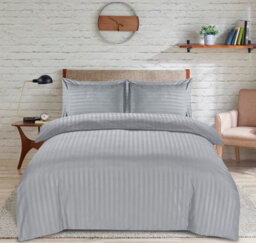 Casabella Satin Stripe Duvet Cover Sets, Double Silver Bedding With Satin Stripes, Double Duvet Set & Pillowcases - thumbnail 3