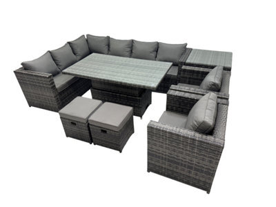 Fimous 10-Seater Height Adjustable Rising Lifting Table Corner Sofa Set Rattan Garden Furniture Set With 2 Small Stool Side Table - image 1