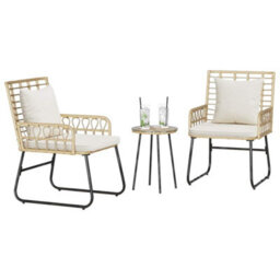 Berkfield Garden Dining Set 3 Pcs Poly Rattan, Steel - thumbnail 3