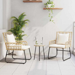 Berkfield Garden Dining Set 3 Pcs Poly Rattan, Steel - thumbnail 1