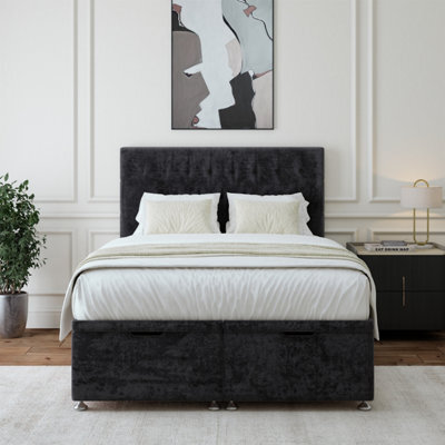 Bedmaster Black Luxury Velvet Ottoman Divan Base And Button Headboard Super King - image 1