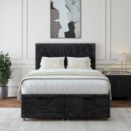 Bedmaster Black Luxury Velvet Ottoman Divan Base And Button Headboard Super King - thumbnail 1
