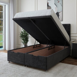 Bedmaster Black Luxury Velvet Ottoman Divan Base And Button Headboard Super King - thumbnail 3