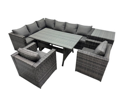 Fimous Outdoor Pe Rattan Sofa Set With Dining Table Patio Garden Furniture Sets With Side Table Dark Grey Mixed - image 1