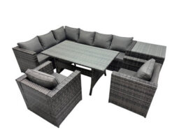 Fimous Outdoor Pe Rattan Sofa Set With Dining Table Patio Garden Furniture Sets With Side Table Dark Grey Mixed - thumbnail 1