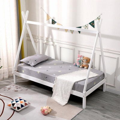 SlumberWorx Harry Kids Childrens Wooden Teepee Tent Single Bed Frame (White) - image 1
