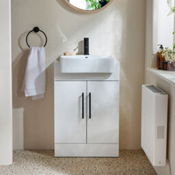 Homestylestore 550mm White Floorstanding Bathroom Vanity Unit And Black T Bar Handle - thumbnail 1