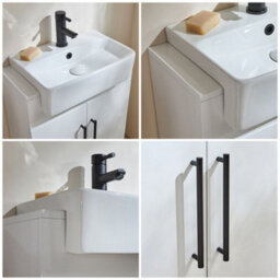 Homestylestore 550mm White Floorstanding Bathroom Vanity Unit And Black T Bar Handle - thumbnail 2