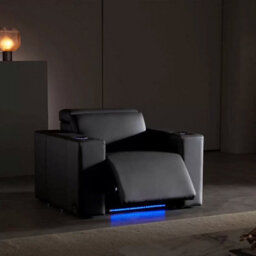 Valencia Barcelona Black Leather Power Reclining Home Theatre Chair With Power Headrest, Lumbar Support, Rgb Led Lighting - thumbnail 1