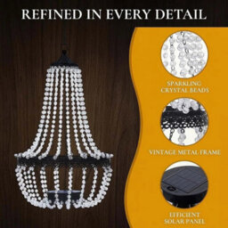 Solar Powered Acrylic Crystal Chandelier Light Outdoor Garden Cool White - thumbnail 3