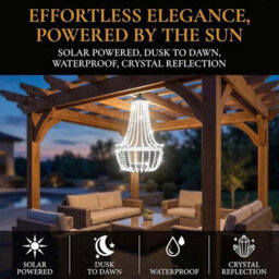Solar Powered Acrylic Crystal Chandelier Light Outdoor Garden Cool White - thumbnail 4