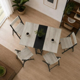 Greige Oak 5 Piece Folding Dining Table And Chairs Set Drop Leaf Space Saving Small Kitchen - thumbnail 3