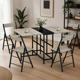 Greige Oak 5 Piece Folding Dining Table And Chairs Set Drop Leaf Space Saving Small Kitchen - thumbnail 2