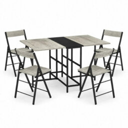 Greige Oak 5 Piece Folding Dining Table And Chairs Set Drop Leaf Space Saving Small Kitchen - thumbnail 1