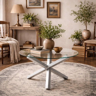 Wyld Haus San Sebastian Round Clear Glass Dining Table With Silver Metal Legs 4-Seater - image 1