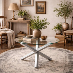 Wyld Haus San Sebastian Round Clear Glass Dining Table With Silver Metal Legs 4-Seater