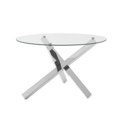 Wyld Haus San Sebastian Round Clear Glass Dining Table With Silver Metal Legs 4-Seater - thumbnail 3
