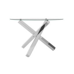 Wyld Haus San Sebastian Round Clear Glass Dining Table With Silver Metal Legs 4-Seater - thumbnail 4