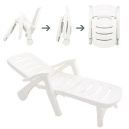 Breeins White Plastic Outdoor Pool Garden Foldable Adjustable Lounger Chair With Wheels - thumbnail 4