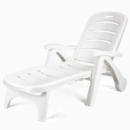 Breeins White Plastic Outdoor Pool Garden Foldable Adjustable Lounger Chair With Wheels - thumbnail 3