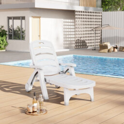 Breeins White Plastic Outdoor Pool Garden Foldable Adjustable Lounger Chair With Wheels - thumbnail 2