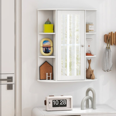 Costway Wall Mounted Medicine Cabinet With Mirror Bathroom Wall Cabinet-White - image 1